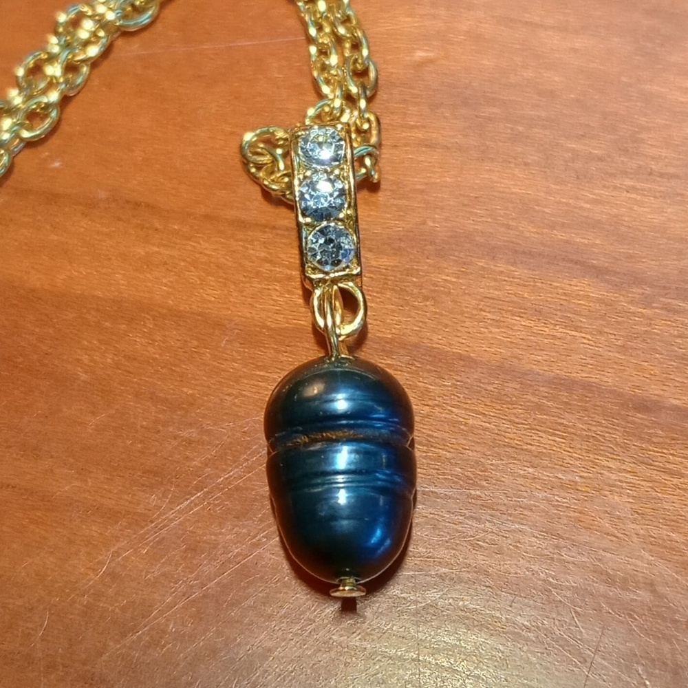 Faux Black Pearl with Zirconia Pendant Necklace